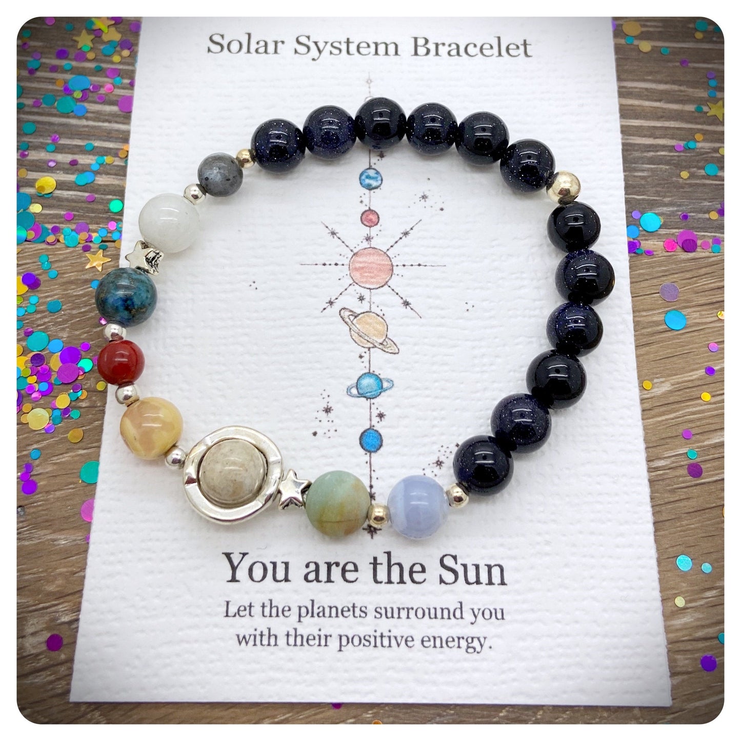 Mens Planet Bracelet, Solar System Bracelet, Beaded Universe Bracelet, Mens Gemstone Space Bracelet