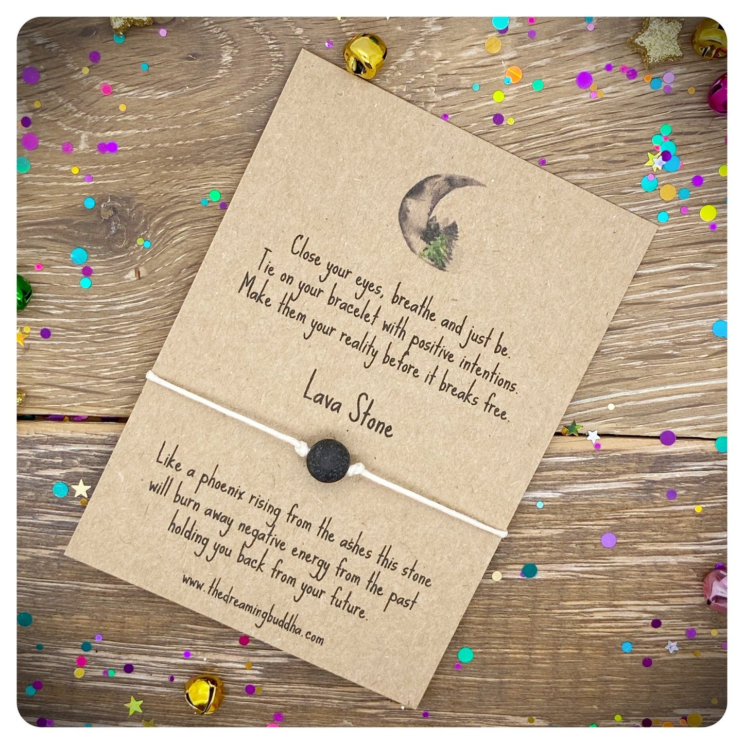 Lava Stone Wish Bracelet, New Beginnings Bracelet, Well Being Gift, Spiritual Gift Idea, Strength Courage Bracelet, Intentions Cards