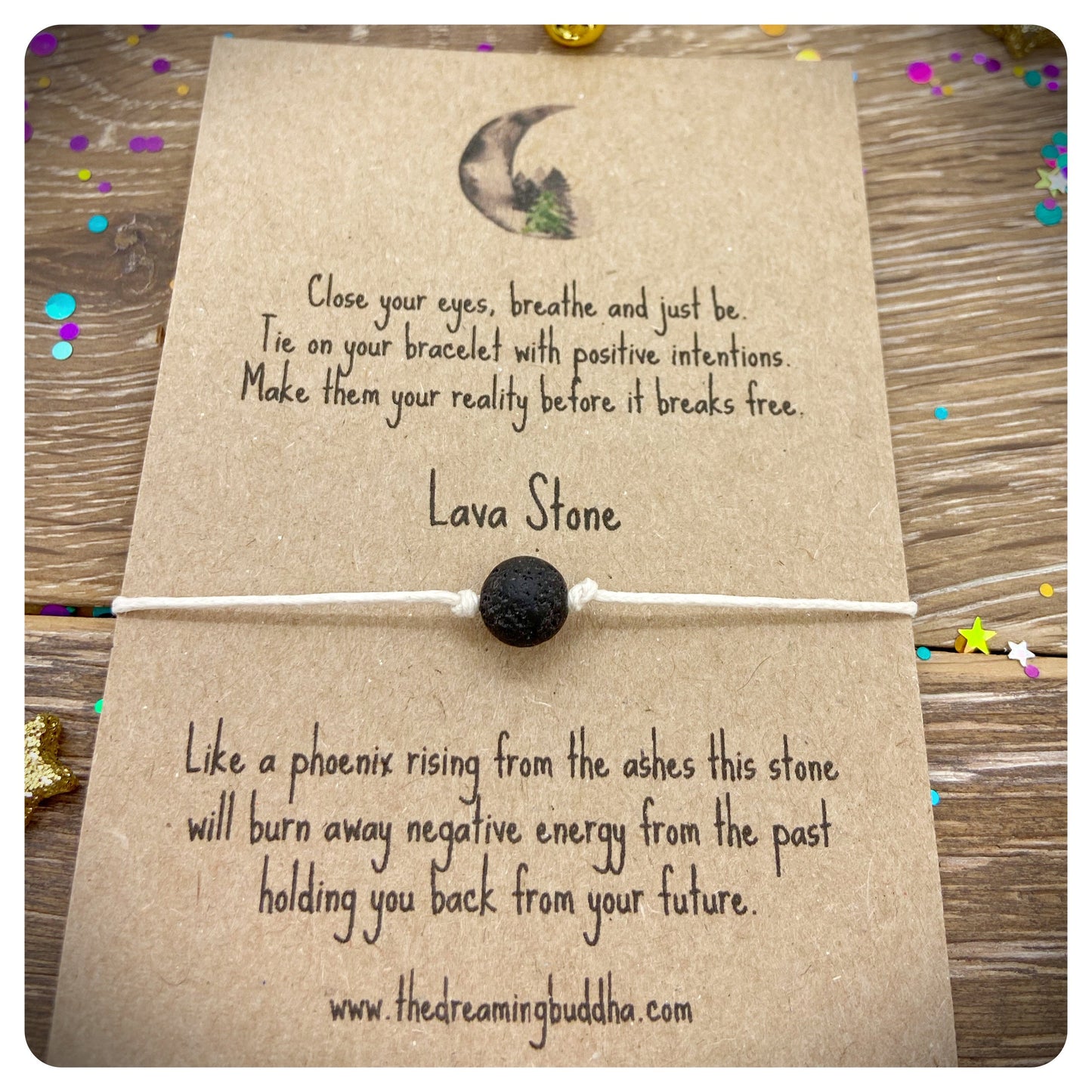 Lava Stone Wish Bracelet, New Beginnings Bracelet, Well Being Gift, Spiritual Gift Idea, Strength Courage Bracelet, Intentions Cards