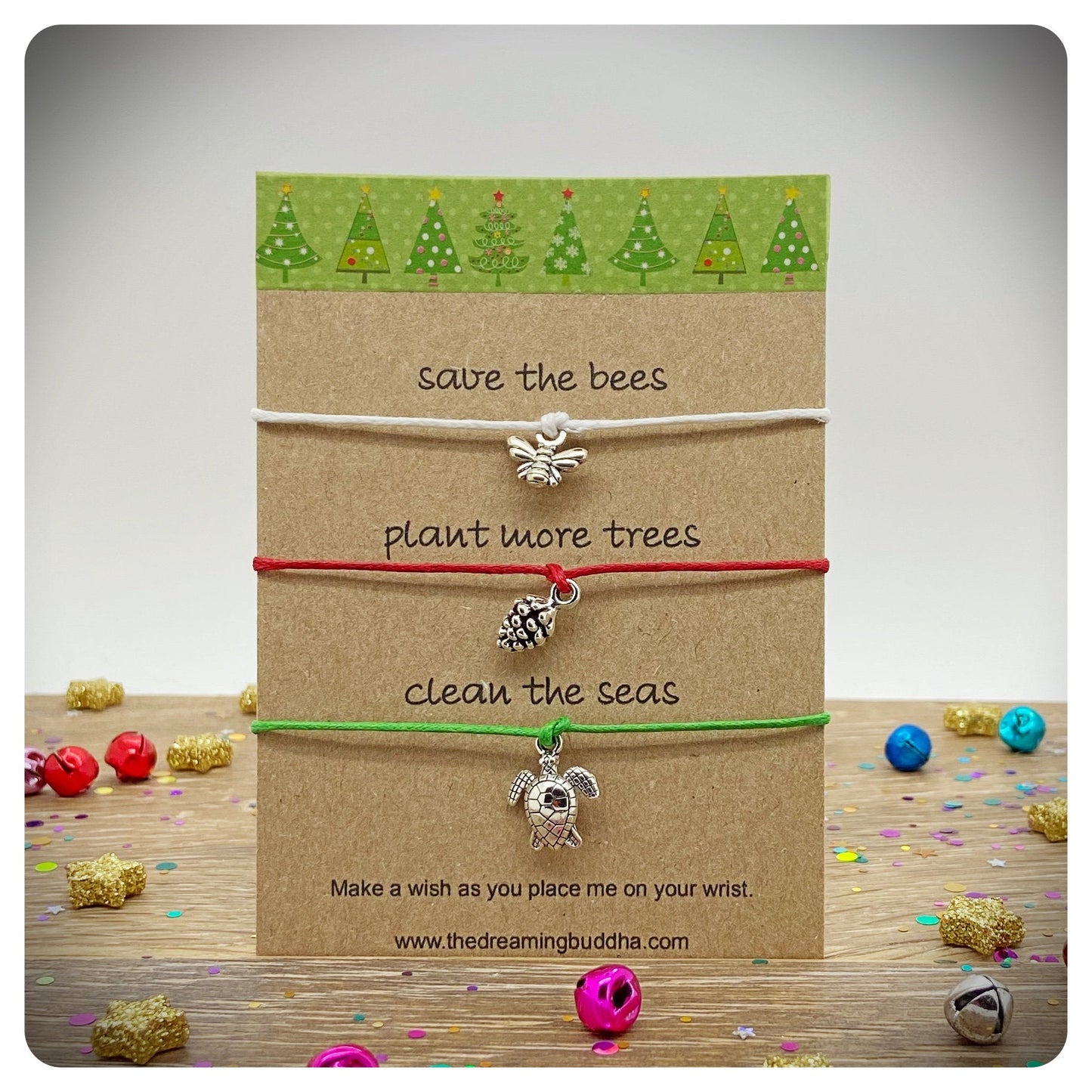 Christmas Vegan Gift, Save The Bees Wish Bracelet, Clean The Seas Wishlet, Plant More Trees Cord Bracelet, Vegan Stocking Filler