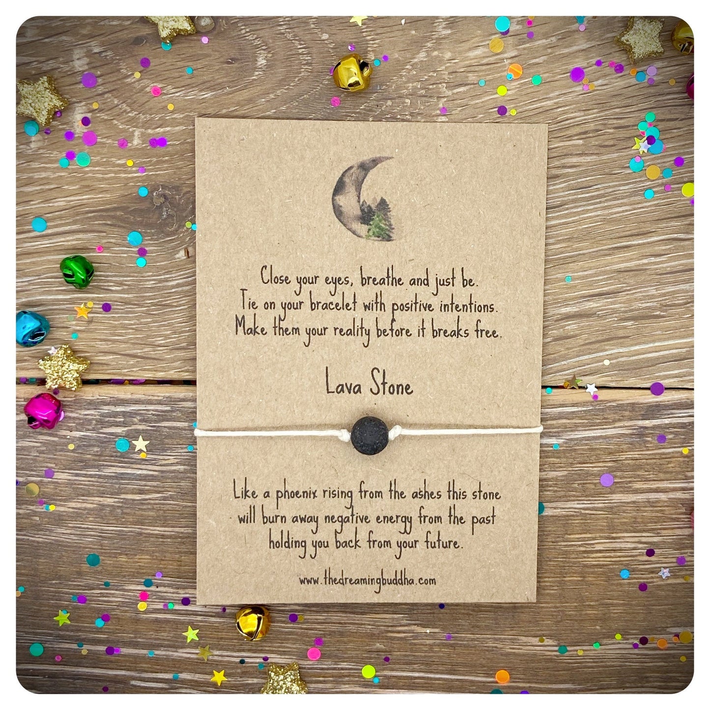 Lava Stone Wish Bracelet, New Beginnings Bracelet, Well Being Gift, Spiritual Gift Idea, Strength Courage Bracelet, Intentions Cards