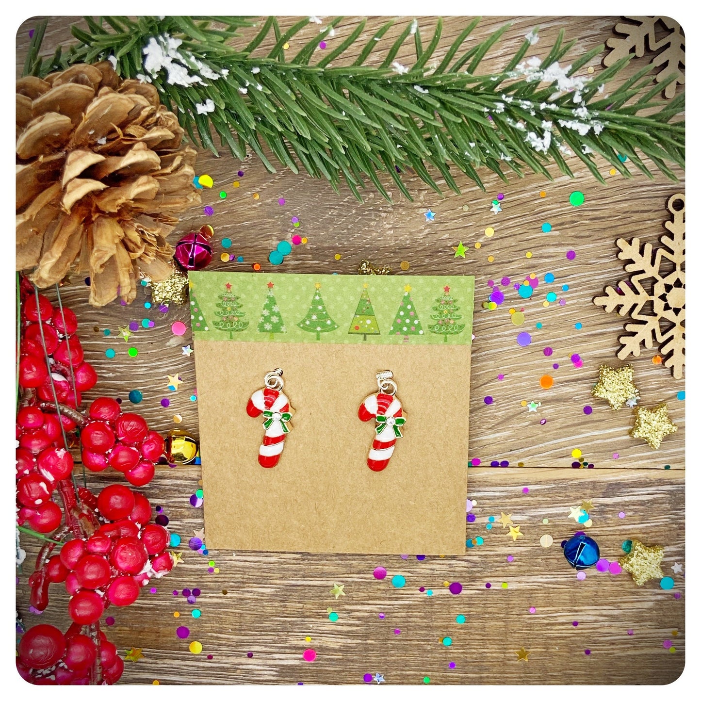 Candy Cane Drop Earrings, Candy Cane Christmas Jewellery, Candy Cane Hook Earrings, Red White Enamel Candy Cane Earrings