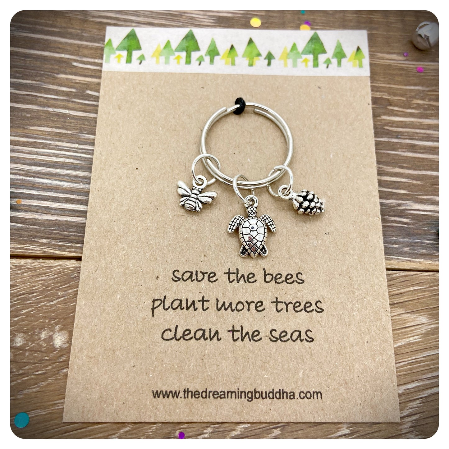Save The Bees Plant More Trees Clean The Seas Keyring, Vegan Keyring Gift