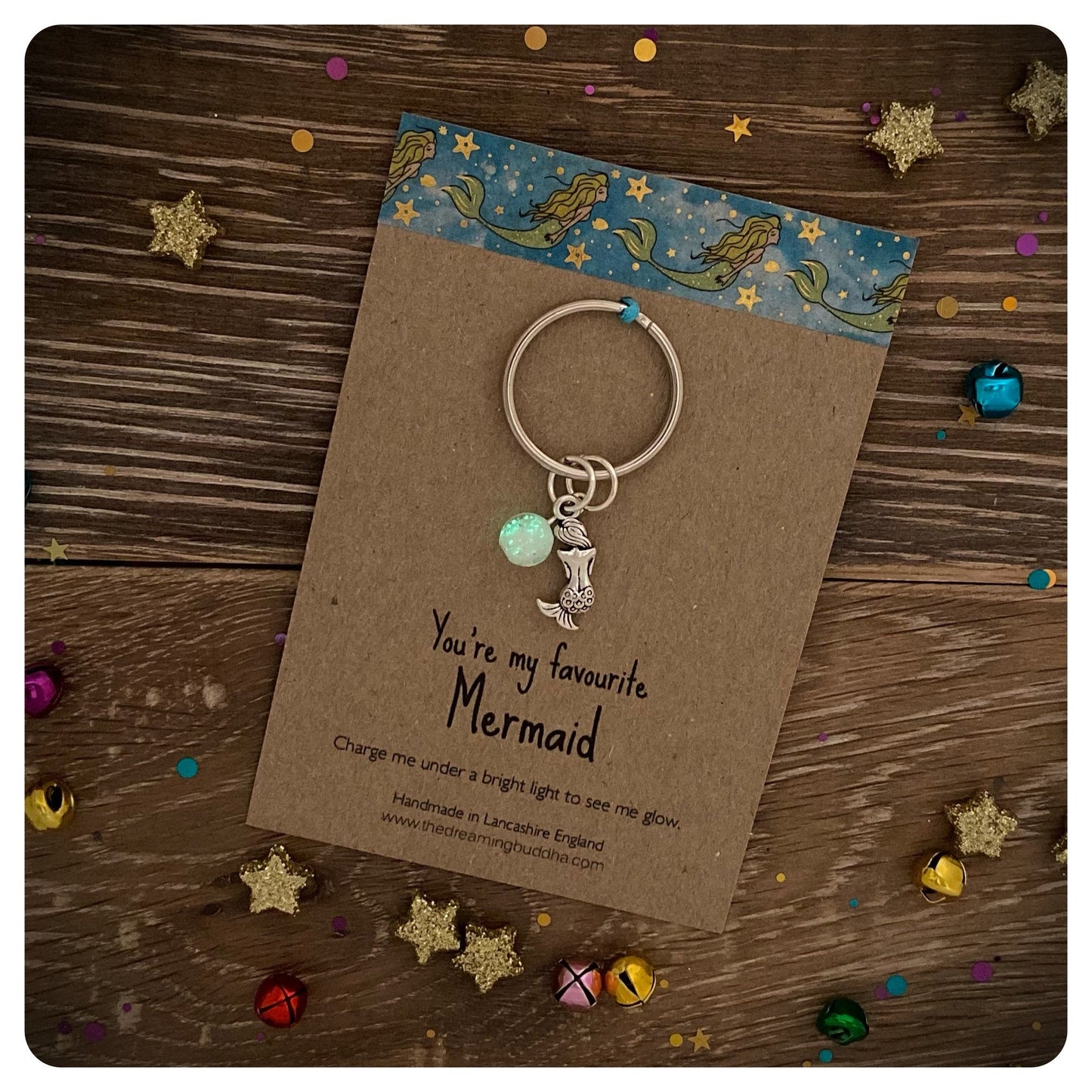 Personalised Mermaid Keychain, Mermaid Keyring With Glow In The Dark Glow Bead