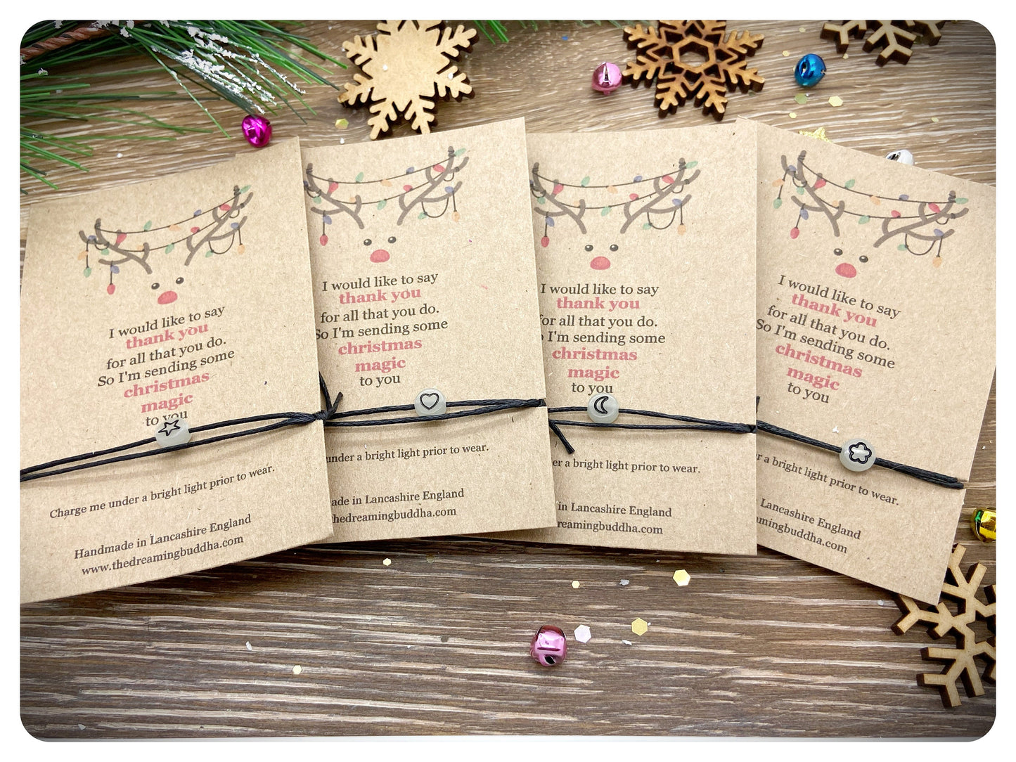 Thank You Teacher Colleague Worker Gift, Glow In The Dark Christmas Bracelet, Thank You Card & Bracelet, Xmas Random Act Of Kindness