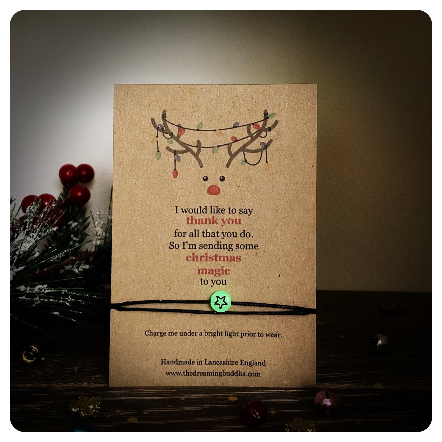 Thank You Teacher Colleague Worker Gift, Glow In The Dark Christmas Bracelet, Thank You Card & Bracelet, Xmas Random Act Of Kindness