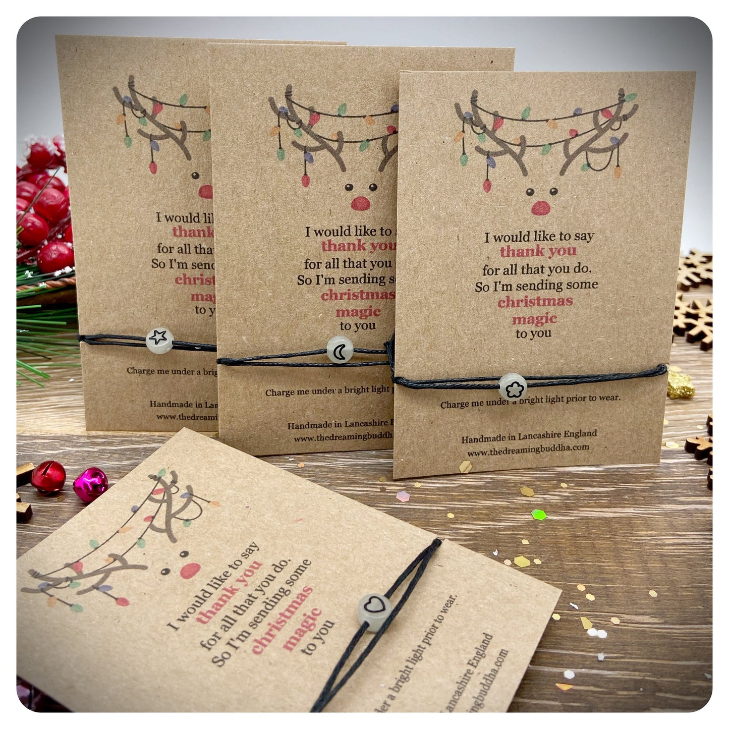 Thank You Teacher Colleague Worker Gift, Glow In The Dark Christmas Bracelet, Thank You Card & Bracelet, Xmas Random Act Of Kindness