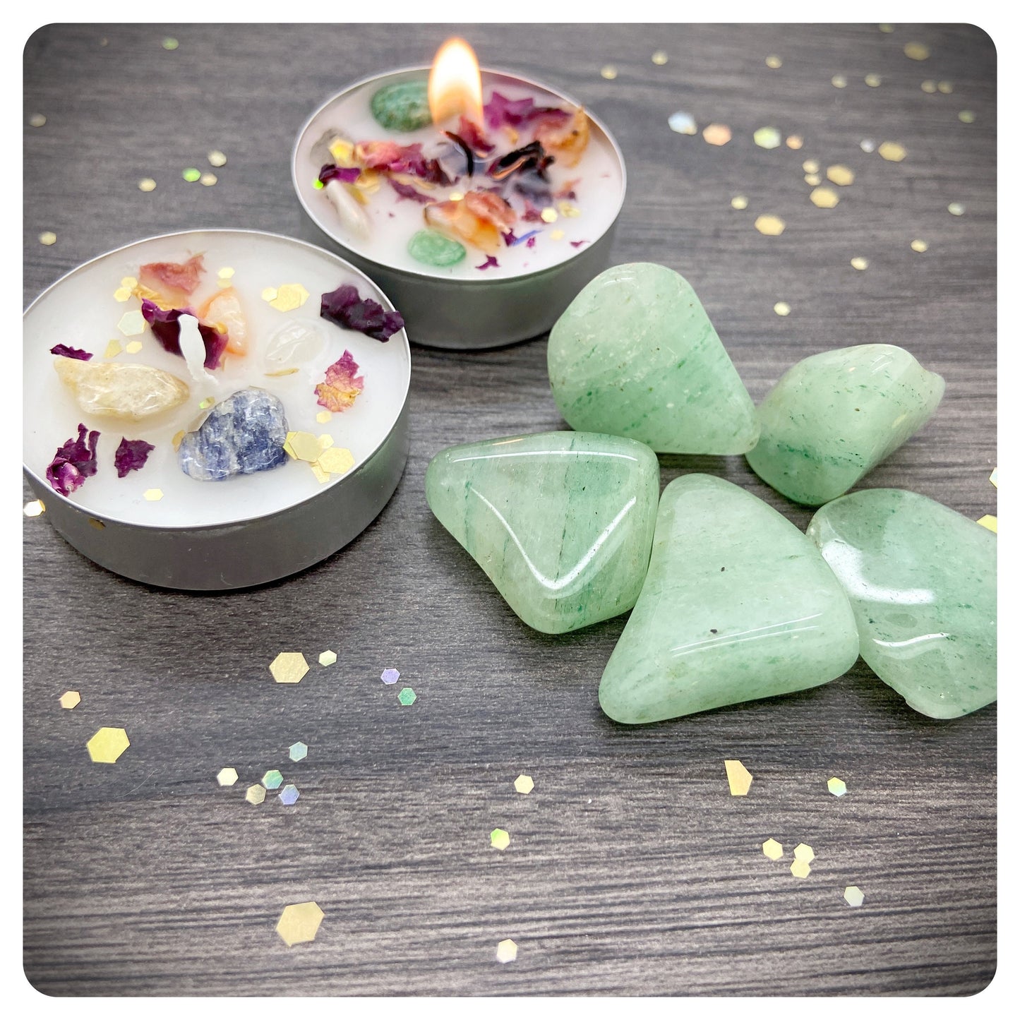 Aventurine Tumbled Gemstone & Healing Candle, Good Luck Gift
