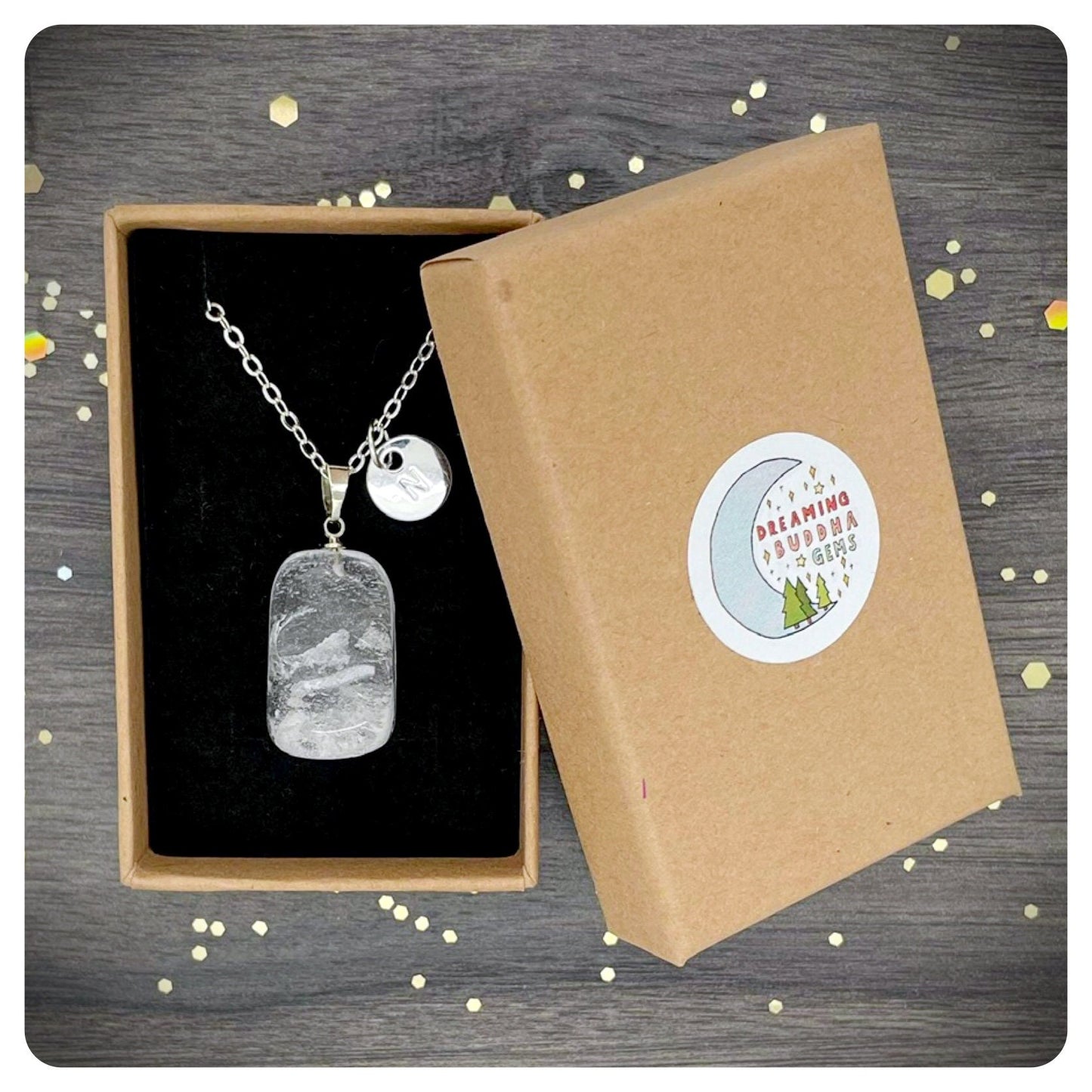 Clear Quartz Crystal Initial Necklace, Natural Gemstone Jewellery