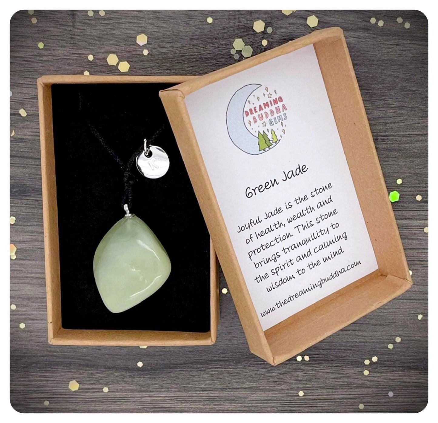 Green Jade Pendant Necklace, Personalised Calming Crystal Jewellery
