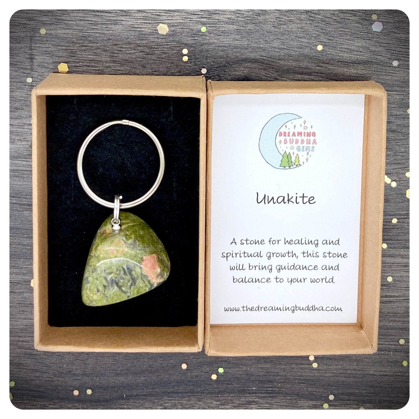 Unakite Crystal Keyring, Personalised Well-being Keychain