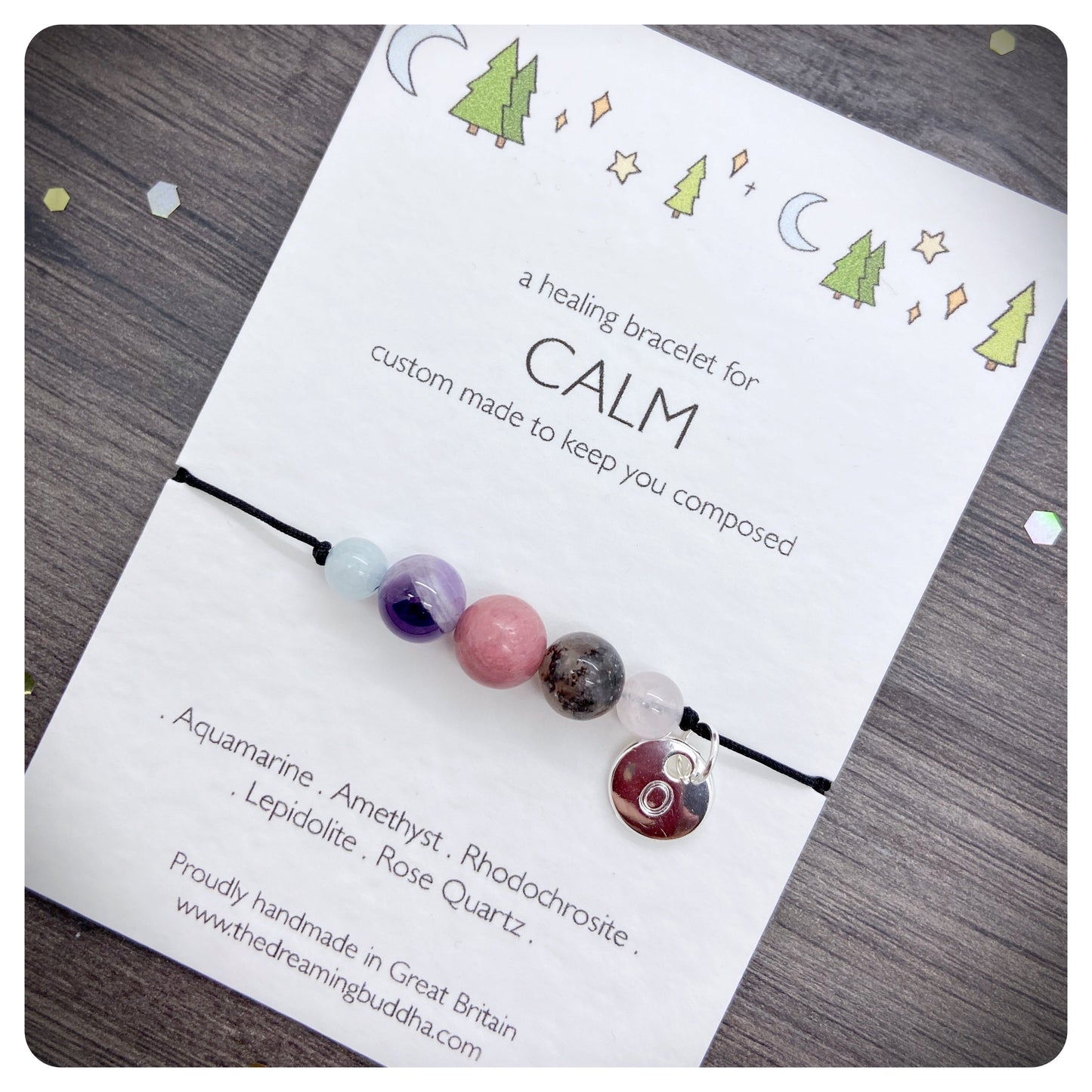 Crystal Calm Bracelet, Personalised Calming Bracelet, Keep Calm Gift, Adjustable Gemstone Bracelet