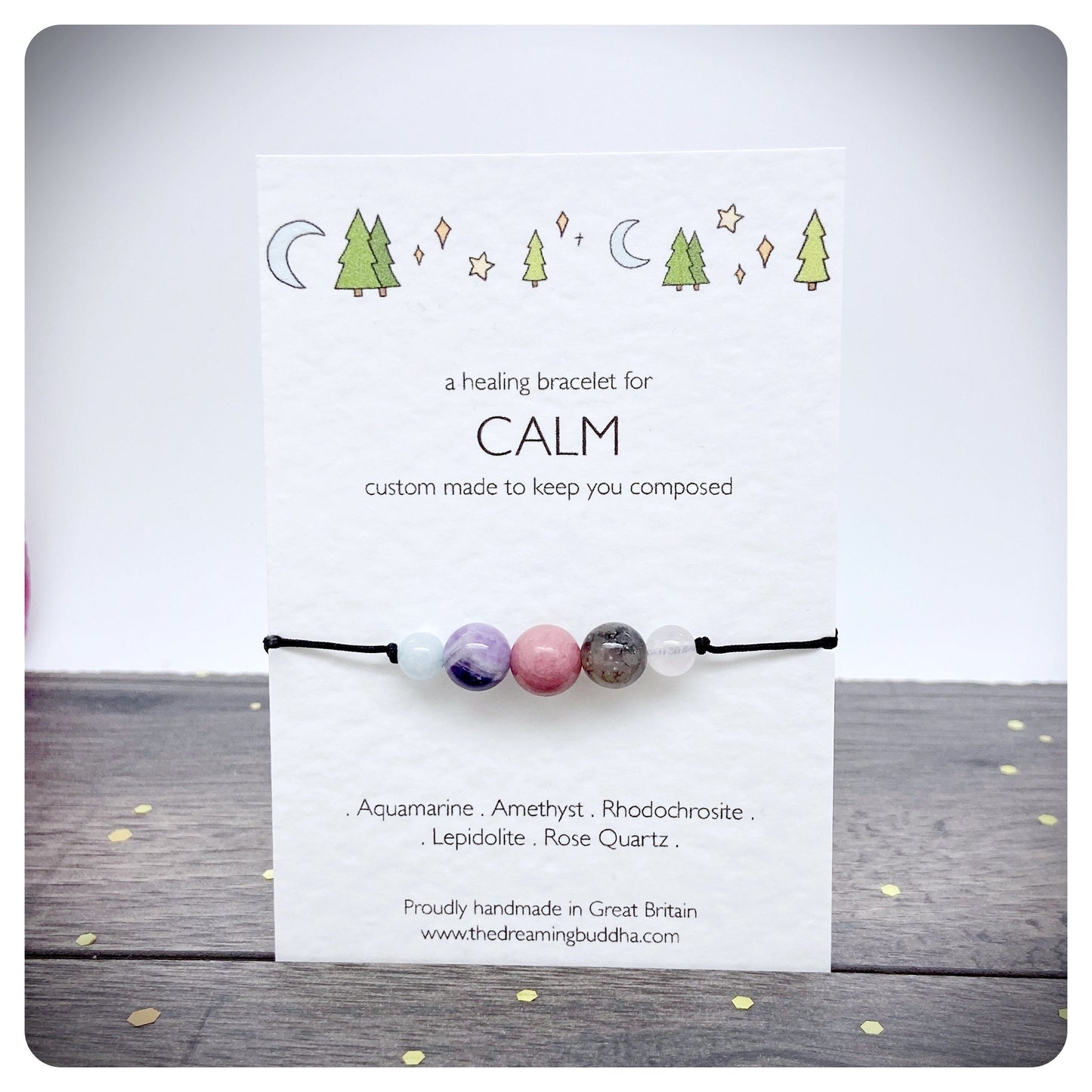 Crystal Calm Bracelet, Personalised Calming Bracelet, Keep Calm Gift, Adjustable Gemstone Bracelet