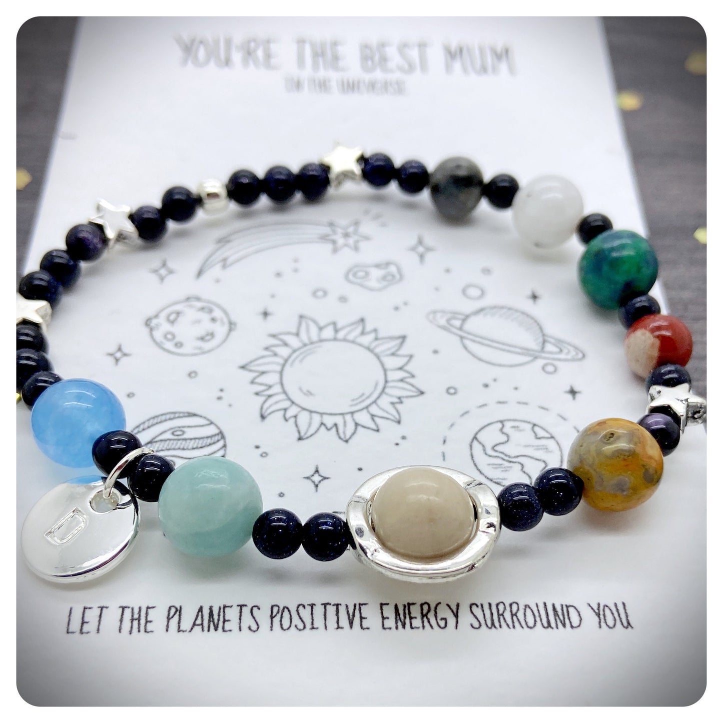 Best Mum In The Universe Card, Solar System Bracelet, Personalised Space Lover Mum, Handmade Unique Space Jewellery