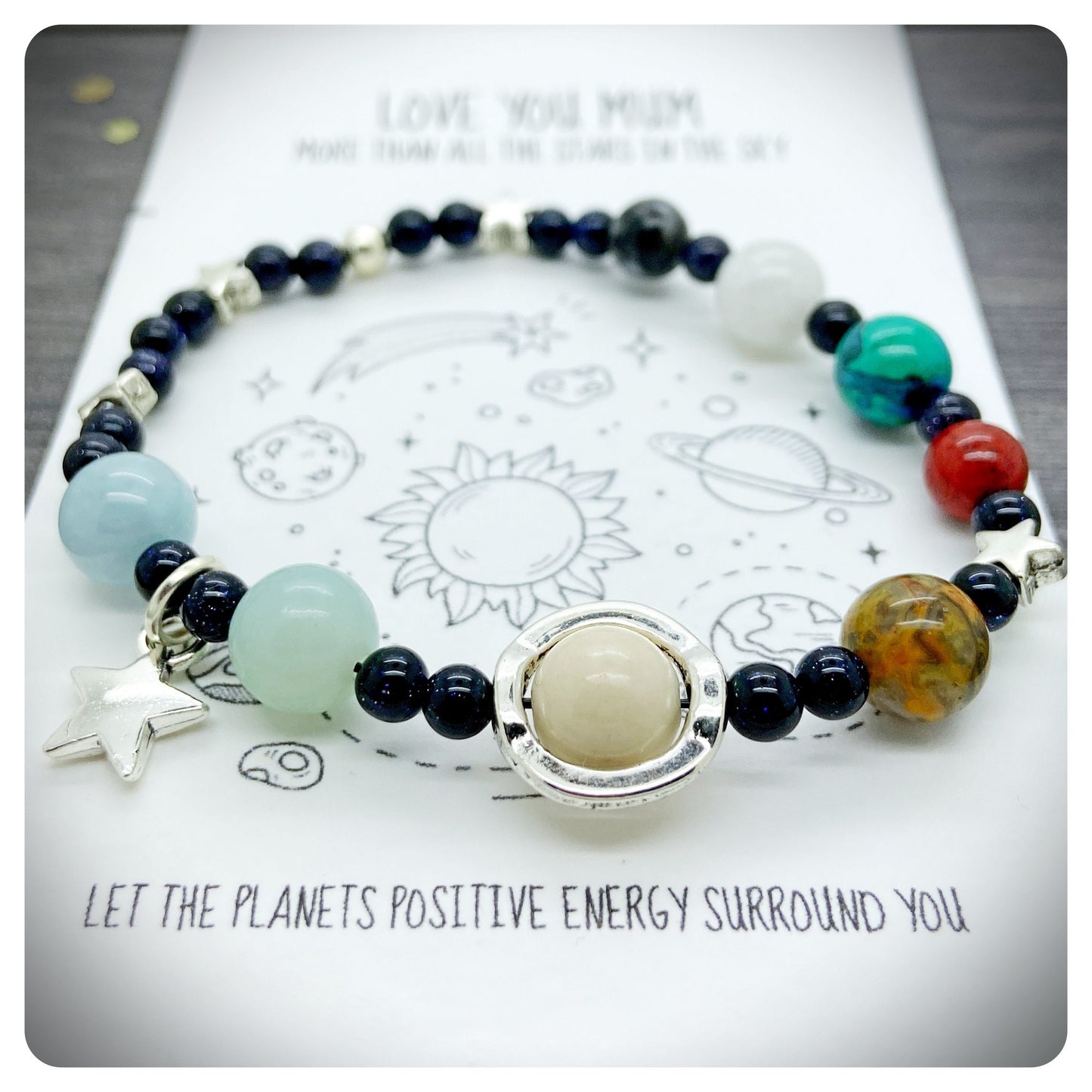 Mothers Day Solar System Bracelet, Love You More Than The Stars In The Sky, Personalised Space Lover Mum, Handmade Unique Space Jewellery
