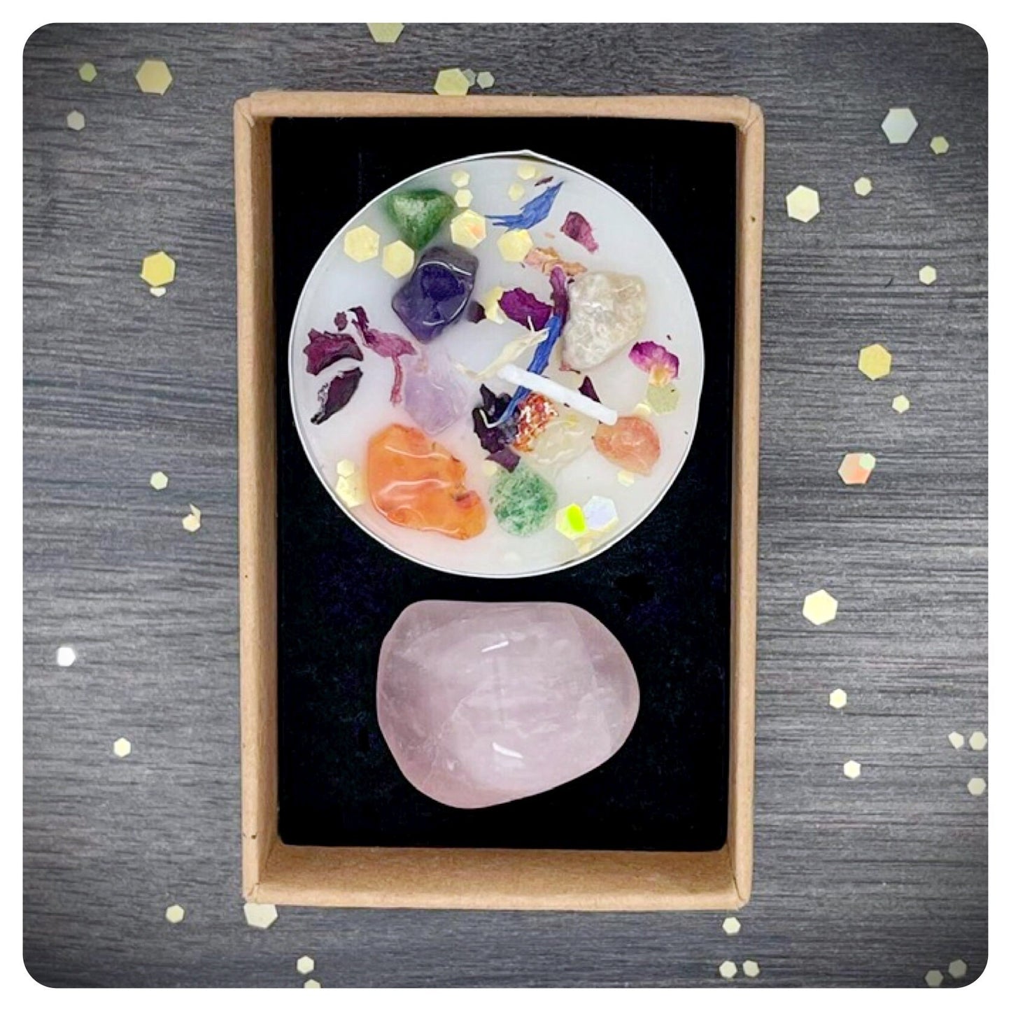Pink Rose Quartz Tumbled Gemstone & Candle Gift