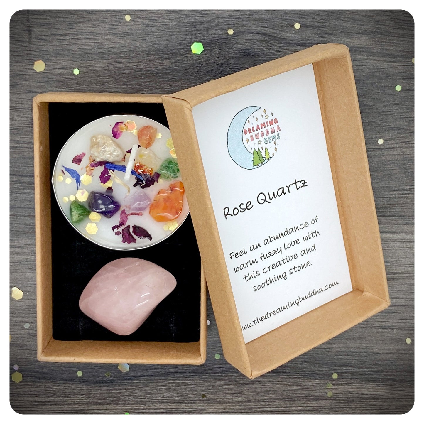 Pink Rose Quartz Tumbled Gemstone & Candle Gift