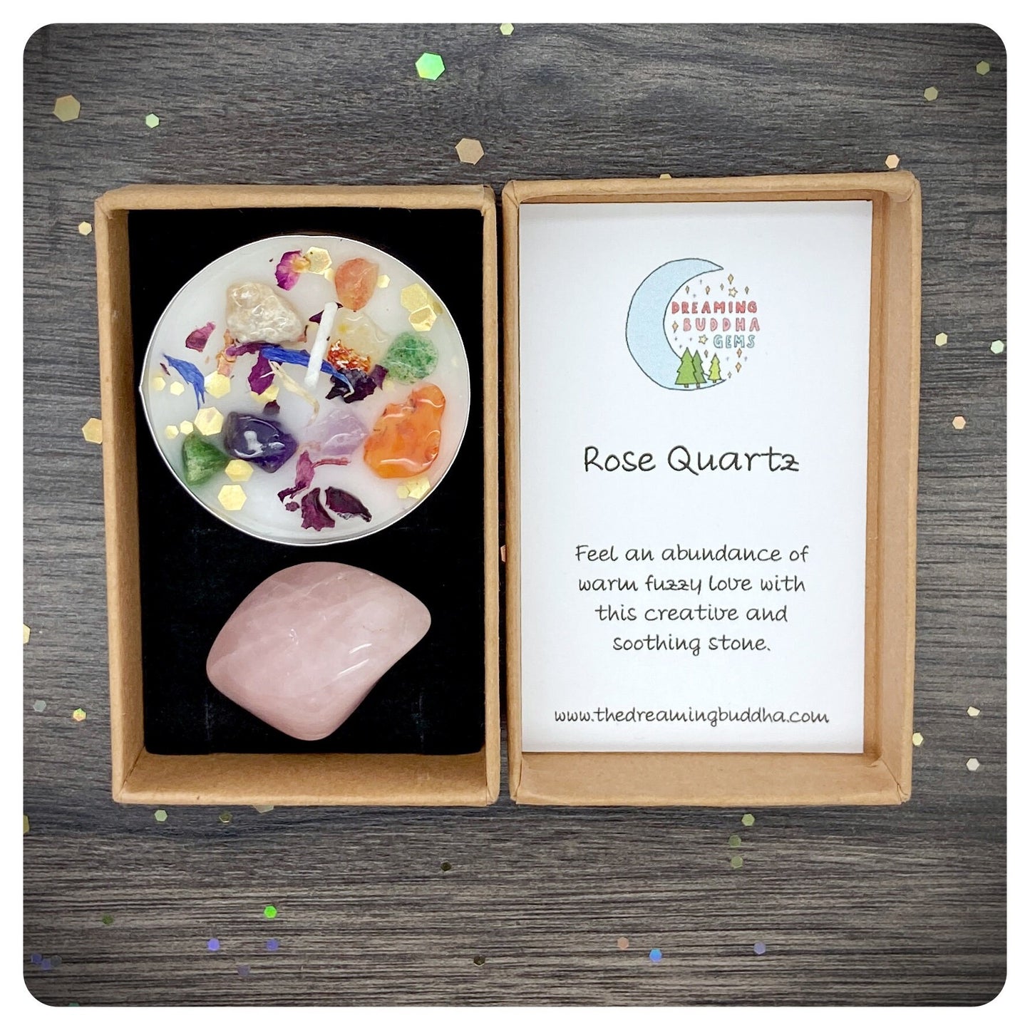 Pink Rose Quartz Tumbled Gemstone & Candle Gift
