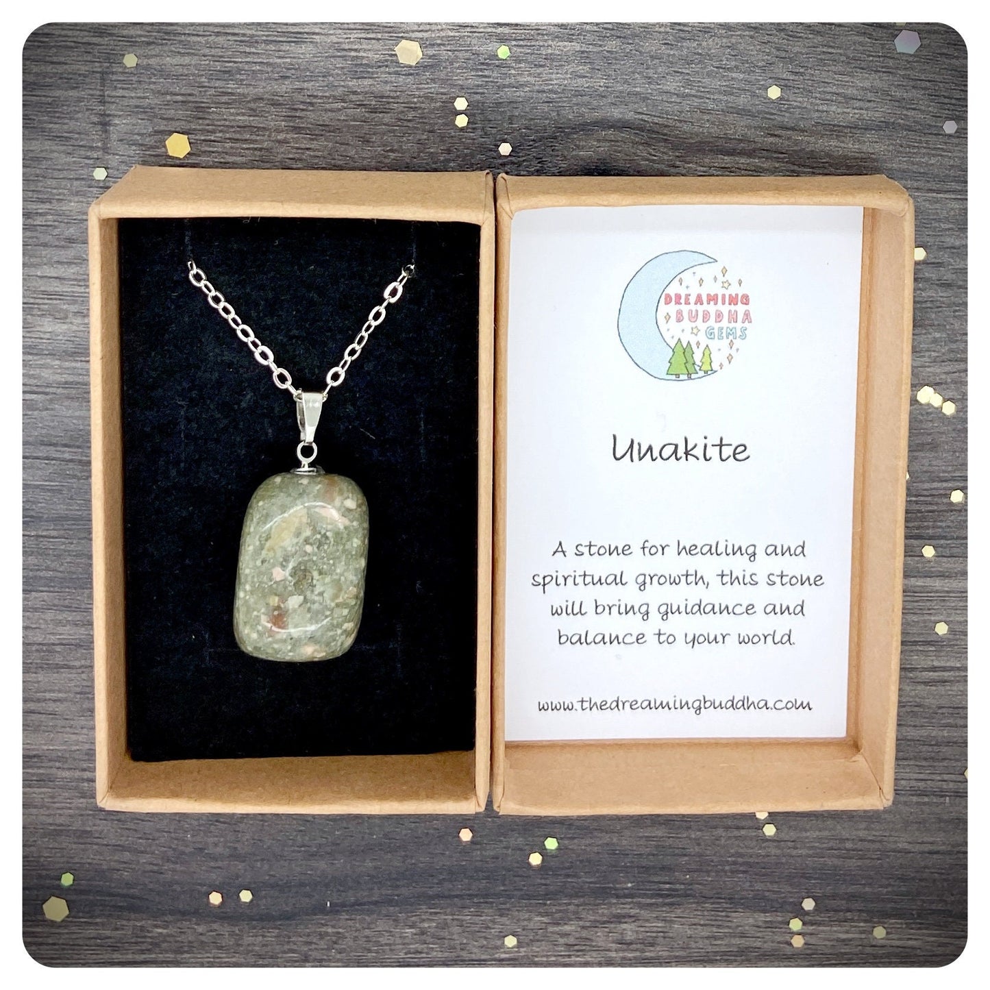 Unakite Crystal Initial Necklace, Natural Gemstone Jewellery