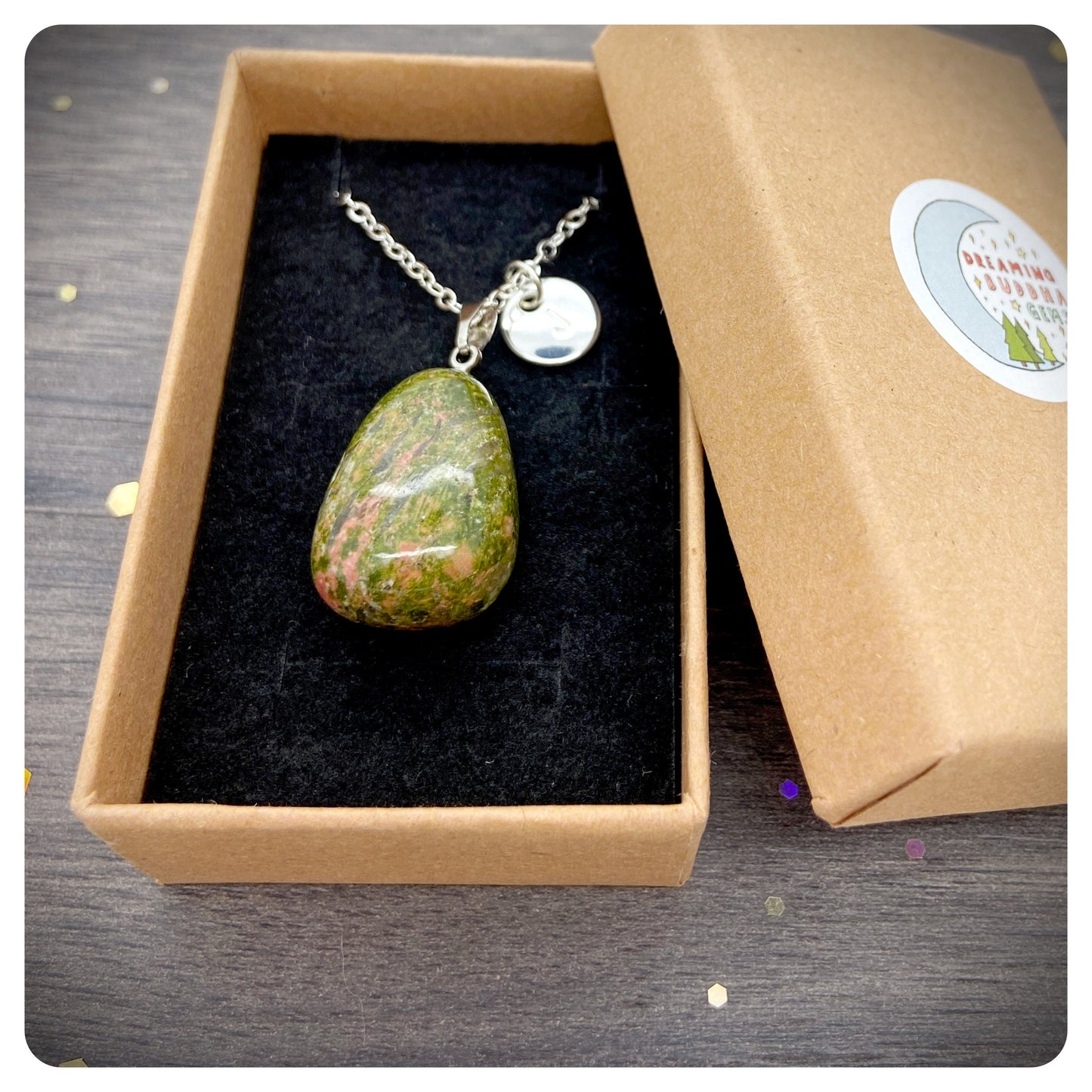 Unakite Crystal Initial Necklace, Natural Gemstone Jewellery