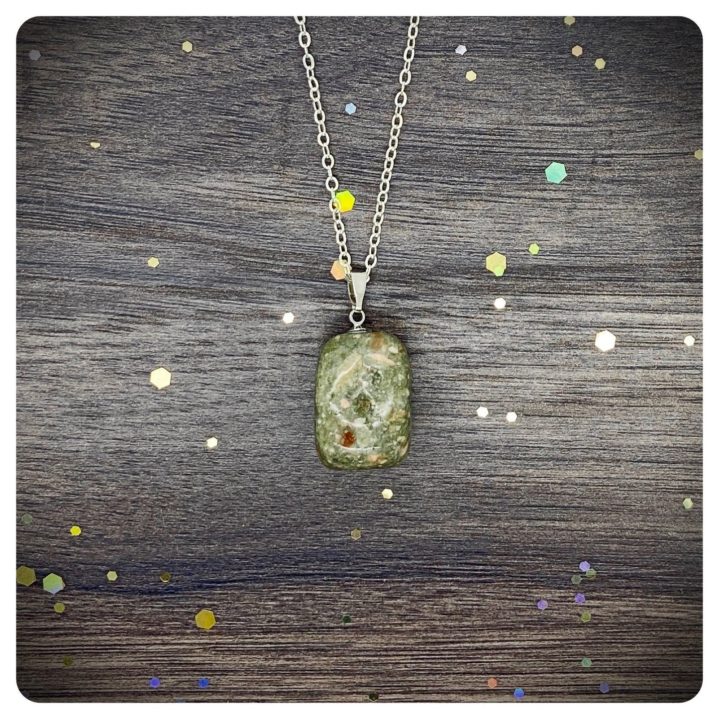 Unakite Crystal Initial Necklace, Natural Gemstone Jewellery