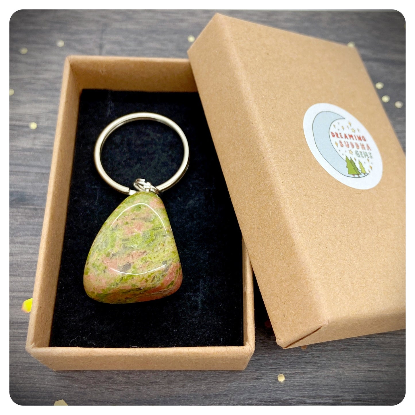 Unakite Crystal Keyring, Personalised Well-being Keychain