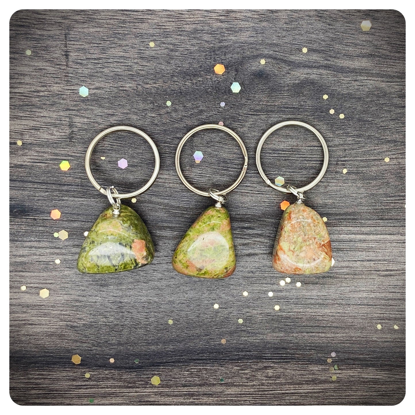 Unakite Crystal Keyring, Personalised Well-being Keychain