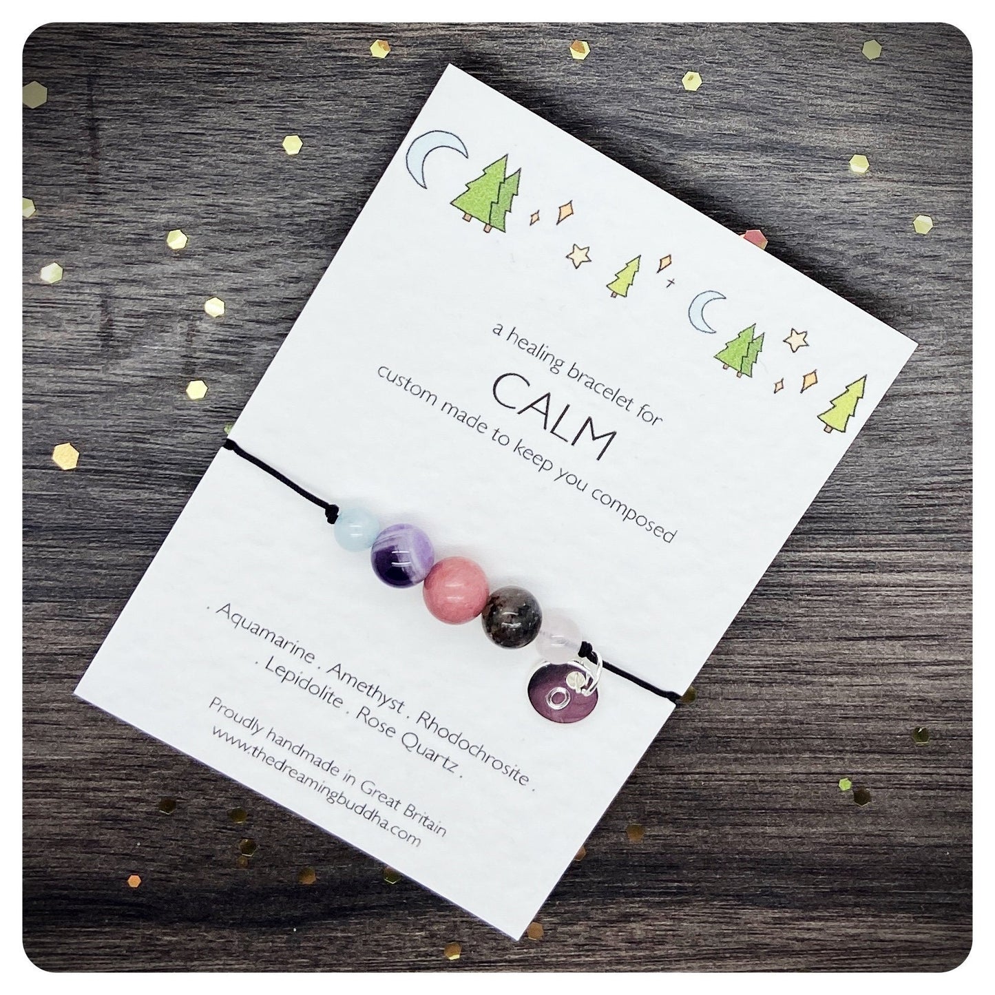 Crystal Calm Bracelet, Personalised Calming Bracelet, Keep Calm Gift, Adjustable Gemstone Bracelet