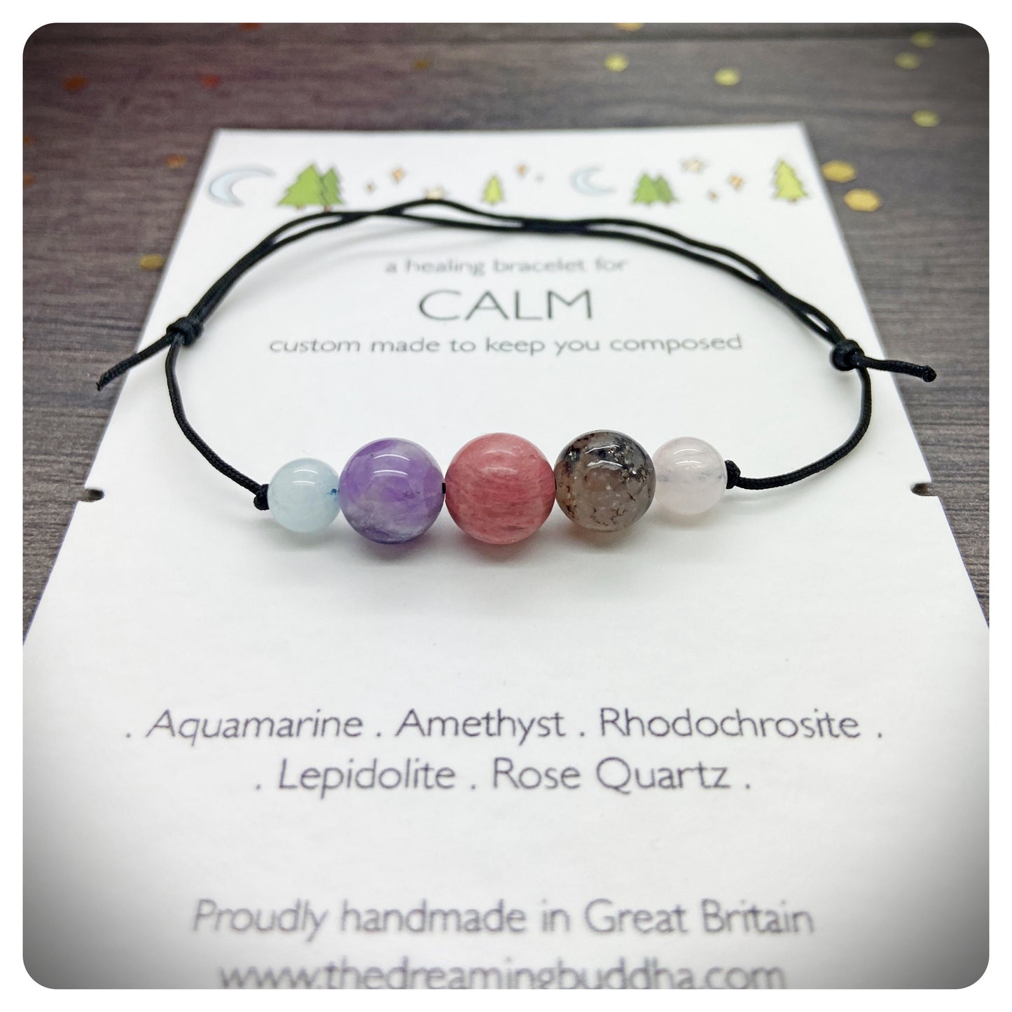 Crystal Calm Bracelet, Personalised Calming Bracelet, Keep Calm Gift, Adjustable Gemstone Bracelet