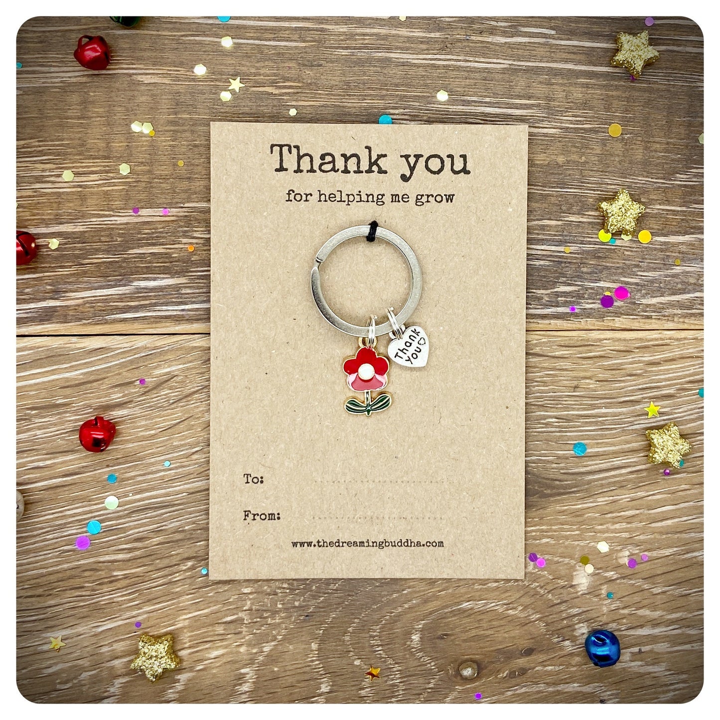 Set Of 4 School Teacher End Of Term Gifts, Pack Of Four Thank You For Helping Me Grow Keyrings, 4 Flower Keychains