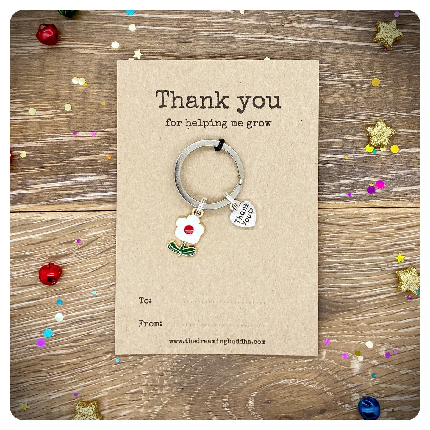 Set Of 4 School Teacher End Of Term Gifts, Pack Of Four Thank You For Helping Me Grow Keyrings, 4 Flower Keychains