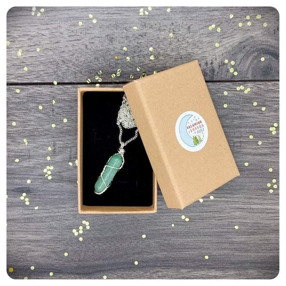 Long Chain Aventurine Point Necklace, Wire Wrapped Green Aventurine, Personalised Good Fortune Gemstone, Manifest Abundance Crystal