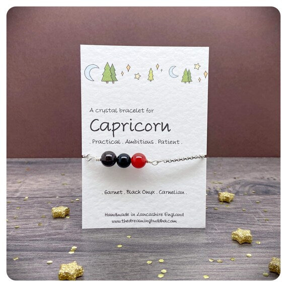 Capricorn Snake Chain Bracelet, Zodiac Adjustable Bracelet, December January Astrology Gift