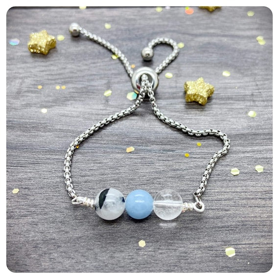 Meditation Adjustable Bracelet, Mindfulness Crystal Jewellery, Gemstone Mala Bracelet, Personalised Yoga Birthday Gift, Healing Crystal Card
