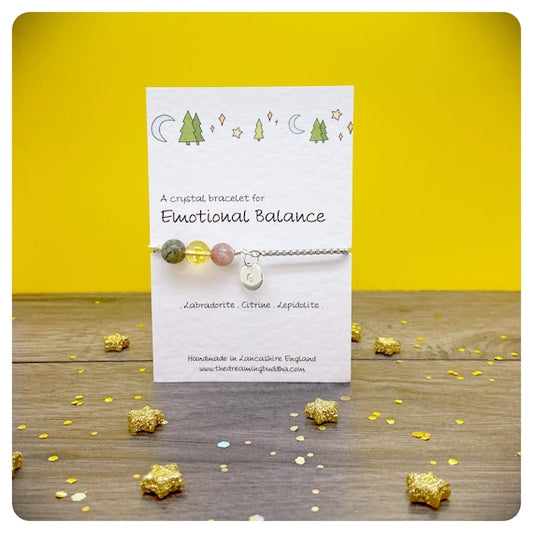 Emotional Balance Crystal Bracelet, Emotional Support Gift, Hormone Support For Her, Calm Emotions, Personalised Crystal Slider Bracelet