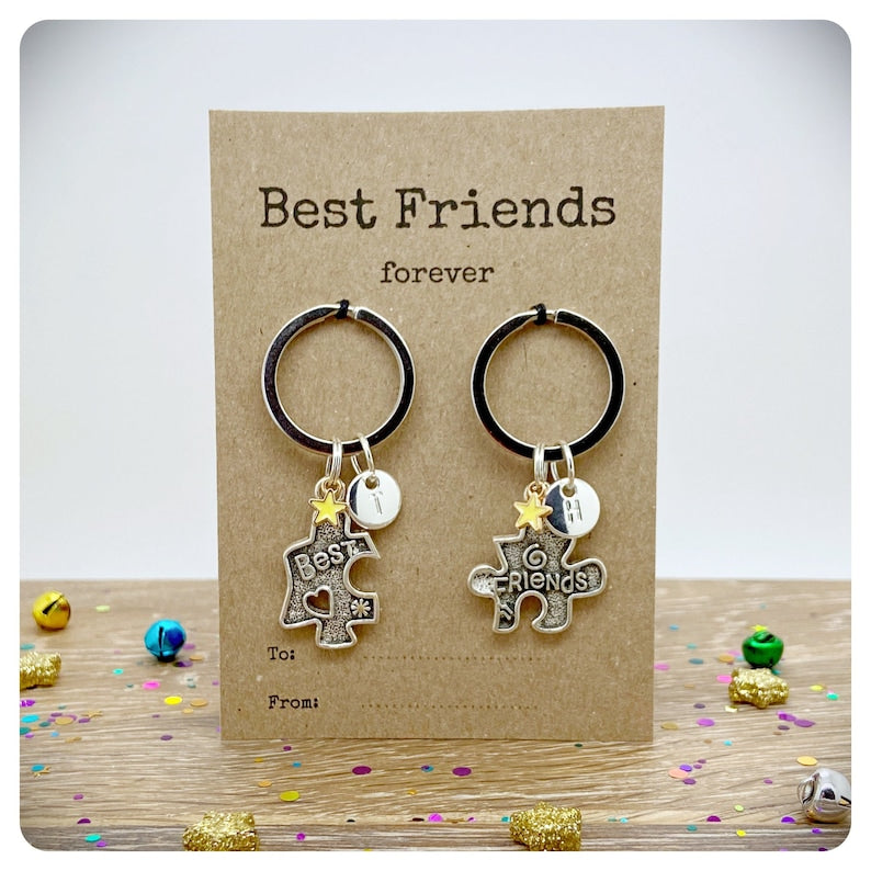 2 Jigsaw Best Friends Keyrings, Best Friends Forever Keychain Set, Personalised BFF Gift, Two Puzzle Friendship Key Rings