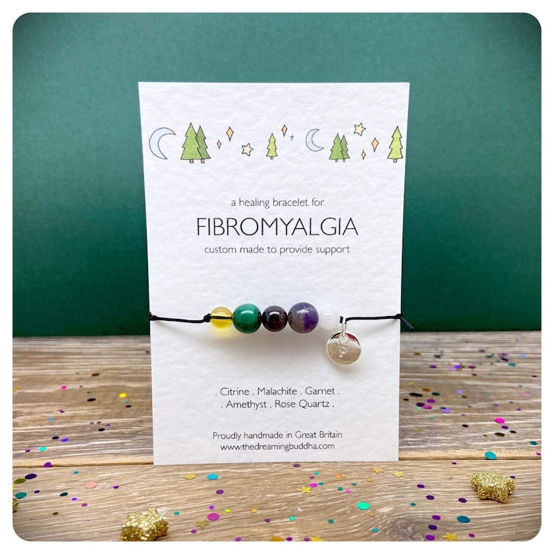 Fibromyalgia Support Bracelet, Fibro Warrior Gift, Adjustable Healing Crystal Bracelet