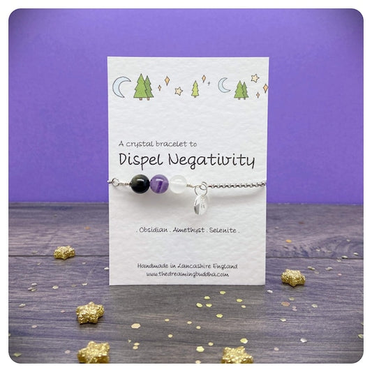 Positive Energy Crystal Bracelet, Negative Vibes Protection Jewellery, Stress Anxiety Support Gift, Psychic Shield Bracelet