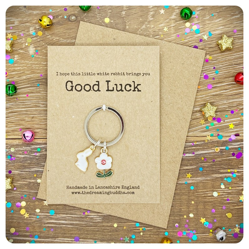 Good Luck Rabbit Keyring, Lucky Driving Test Gift, New School Bag Charm, Exam Luck, New Job Card, Thinking Of You, Lucky Bunny Keychain
