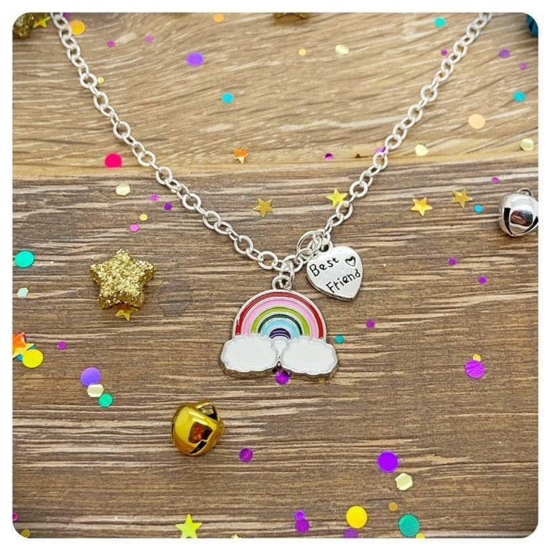 School Best Friend Rainbow Necklace, BFF Birthday Gift, Friendship Thank You Card, Personalised Bestie Jewellery