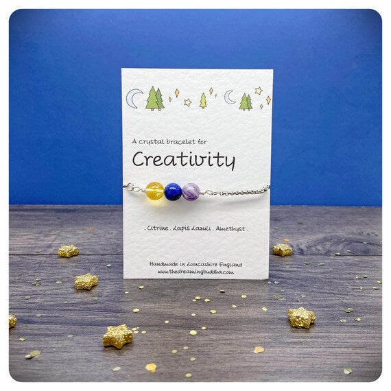 Creativity Gemstone Slider Bracelet, Crystals For Inspiration and Motivation, Manifest Creative Ideas, Artist Writer Student Gift