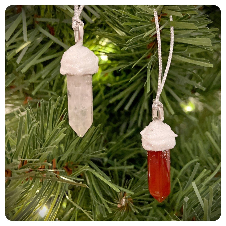 Gemstone Christmas Decorations, Quartz Tree Ornament, Crystal Bauble Set