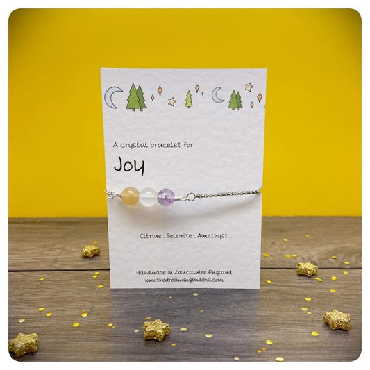 Joy Adjustable Slider Bracelet, Personalised Positivity Crystals, Gift For Depression , Cheer Up Friendship Present, Feeling Down Bracelet