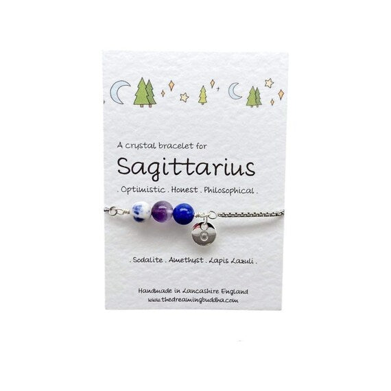 Sagittarius Adjustable Bracelet, Personalised Zodiac Jewellery, November December Birthstone Gift, Star Sign Crystal Bracelet