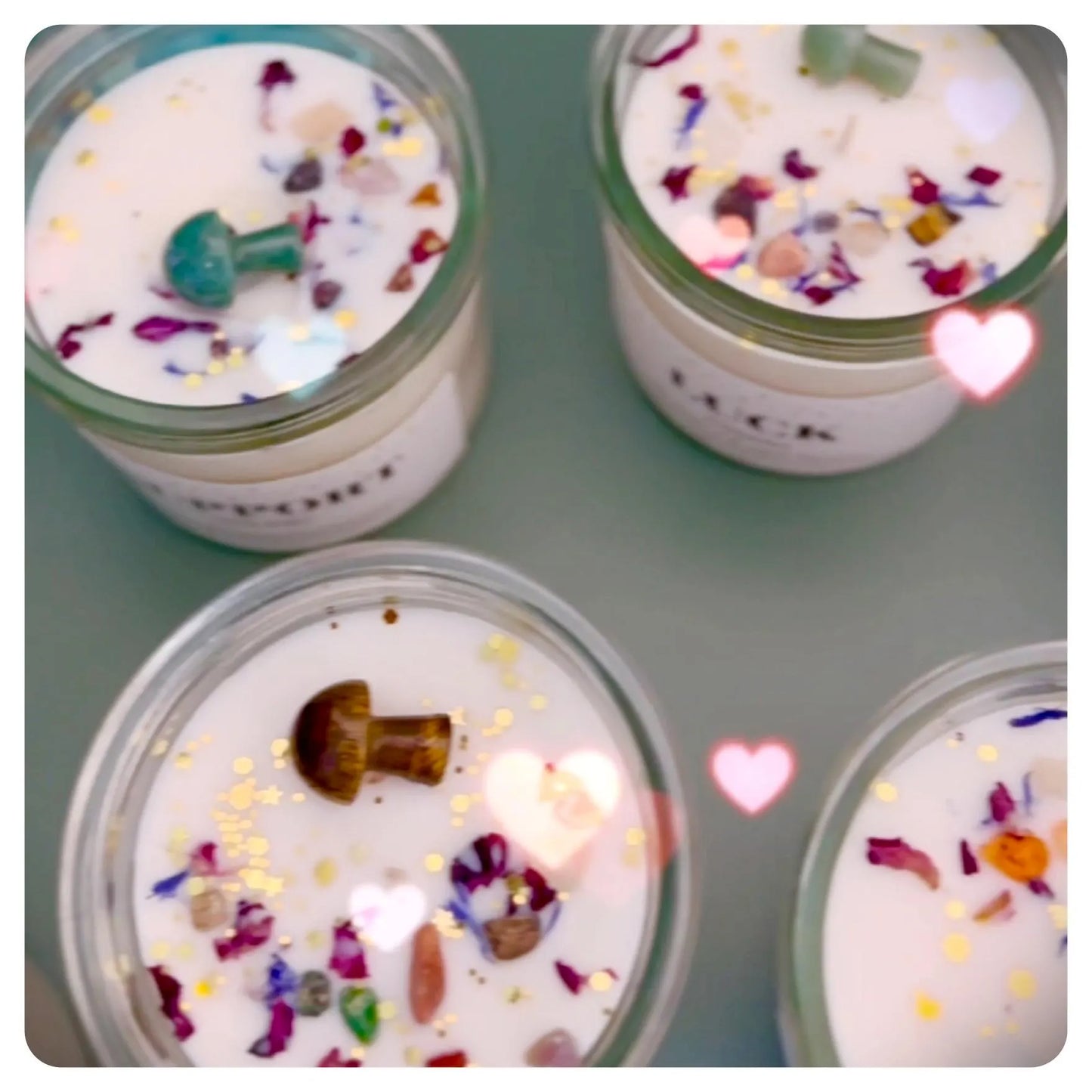 Crystal Mushroom Candle With Personalised Lid For Birthday Christmas Joy Hope Love Magic Courage Support Relax Luck Sleep Evil Eye Gift