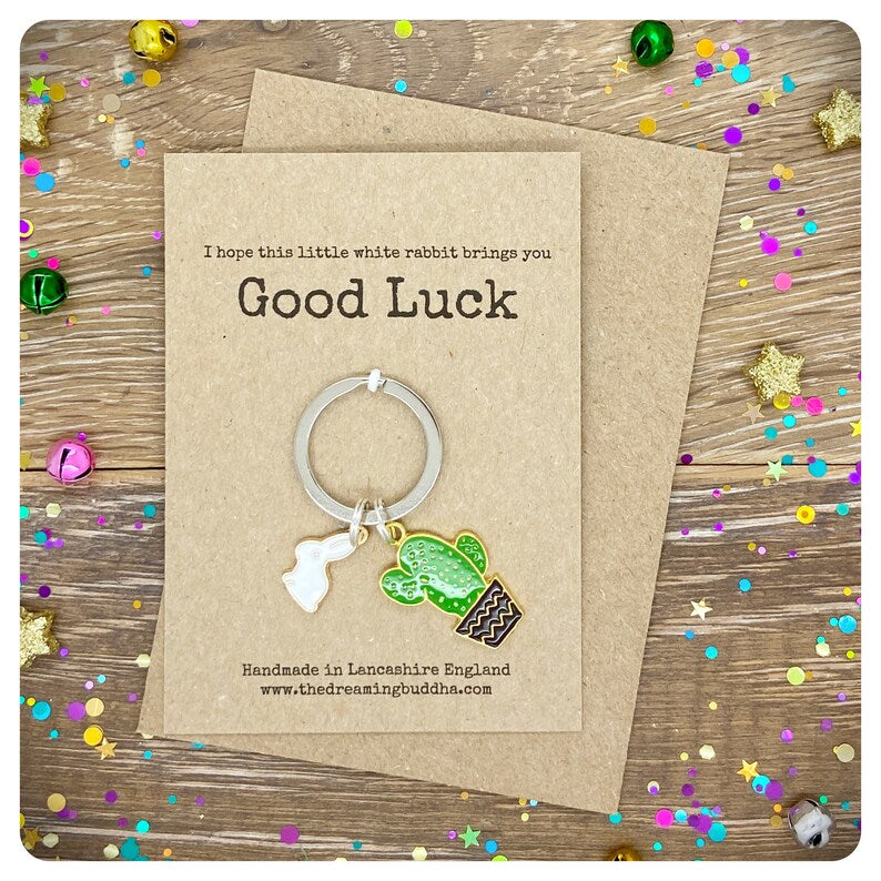 Good Luck Rabbit Keyring, Lucky Driving Test Gift, New School Bag Charm, Exam Luck, New Job Card, Thinking Of You, Lucky Bunny Keychain