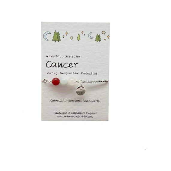 Cancer Zodiac Bracelet, Adjustable Crystal Bracelet, Unisex Star Sign Jewellery, Wire Wrapped Gemstones, Horoscope Birthday Card