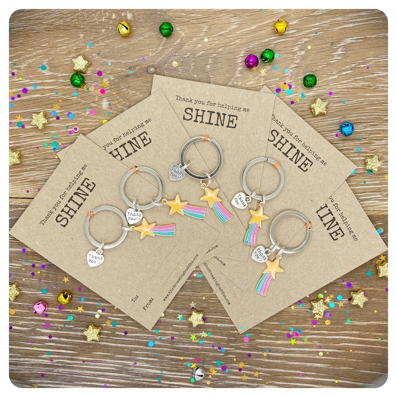 Thank You For Helping Me SHINE Teacher Gift, End Of Term Keyworker Keyring, Personalised Classroom Assistant Keychain, End Of Term Card