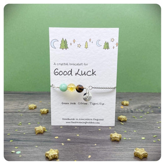 Good Luck Personalised Crystal Bracelet, Manifest Success, Student Exam Gift, Crystal Jewellery For Good Luck, New Job Leaving Present