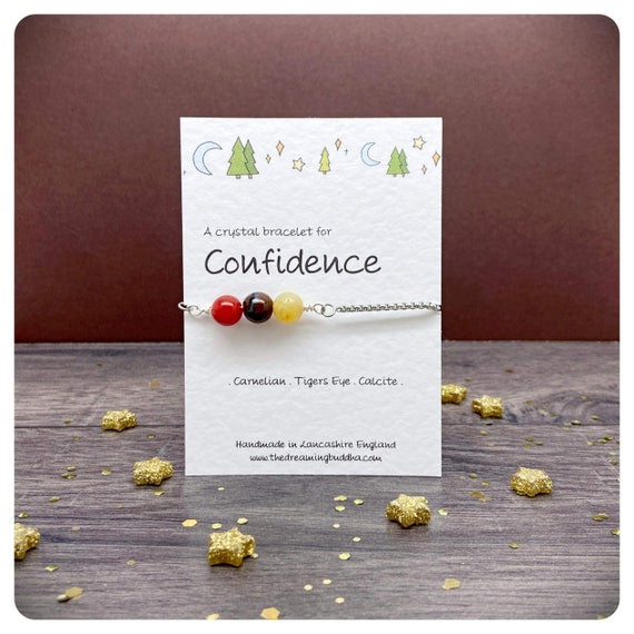 Confidence Crystal Adjustable Chain Bracelet, Self Esteem Gift, Personalised Self Belief Present, Courage Jewellery Crystals